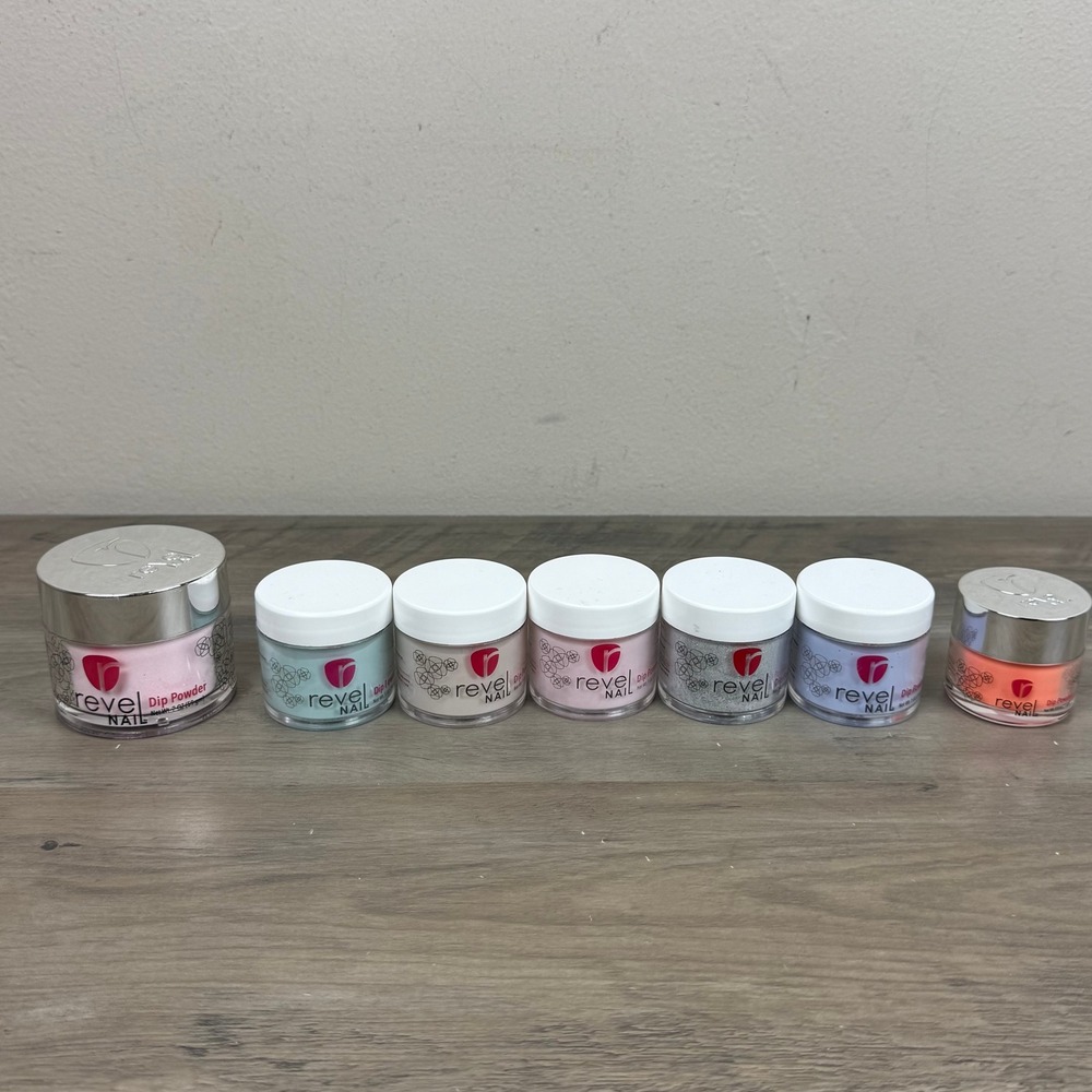 Revel Nail Dip Powder Set Women Mixed Sizes Multicolor Glitter Pastel Cream 7pc